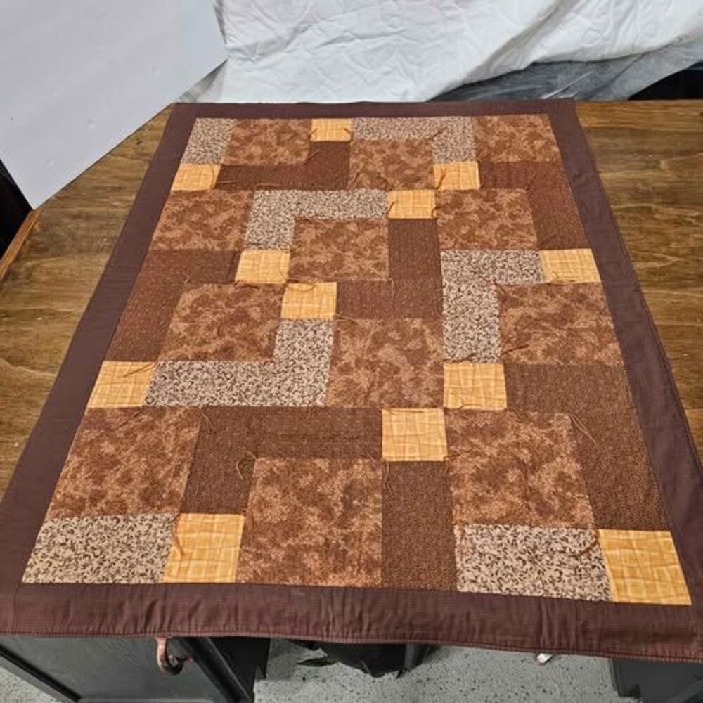 Handmade Brown Patchwork Quilt Table Runner